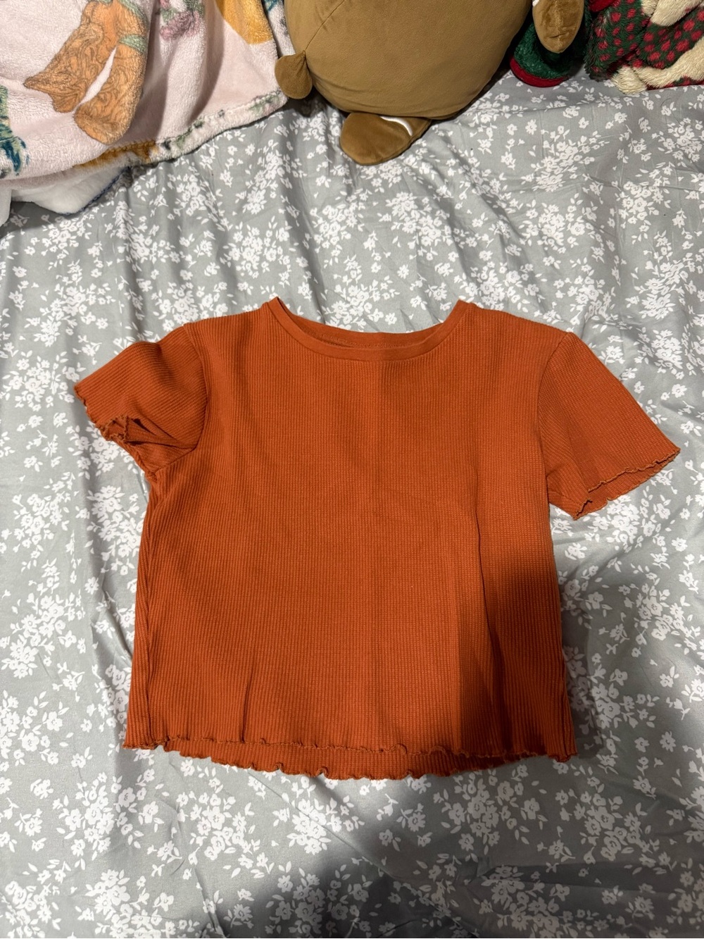 Pull&Bear Ribbed Crop Top in Burnt Orange